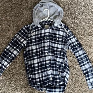 Hoodie navy and white flannel! Worn once. Super cozy.